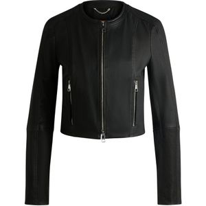 Kraagloze leren jas in een slim-fit model