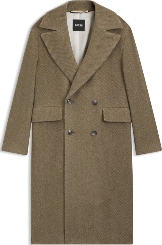 Double-breasted mantel van een alpacamix met visgraatpatroon