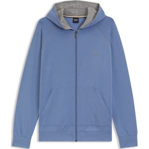 Hoodie van stretchkatoen met rits en contrastbiezen