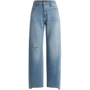 Jeans met wijde pijpen en ongelijke zoom van blauw denim
