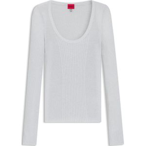 Trui van glinsterend garen met gemengde ribstructuur