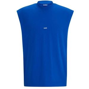 Mouwloos T-shirt van katoenen jersey met blauw logolabel
