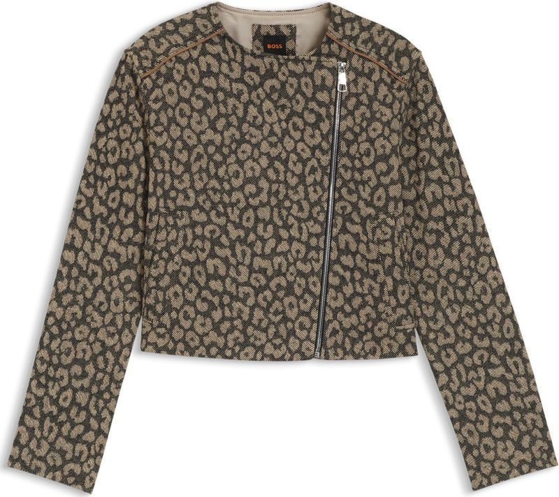 BOSS - Bikerstijl Jas - Luipaarddessin - Katoenmix - Duurzame Grondstoffen