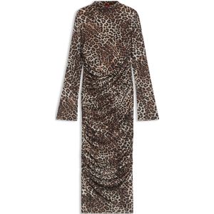 HUGO - Midi-jurk - Dierenprint - Slim Fit - Lange Mouwen - Mesh-crêpe