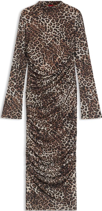 HUGO - Midi-jurk - Dierenprint - Slim Fit - Lange Mouwen - Mesh-crêpe