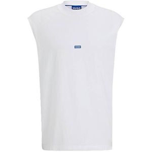 Mouwloos T-shirt van katoenen jersey met blauw logolabel