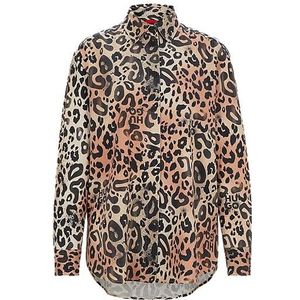 Oversized-fit blouse van twill met luipaarddessin