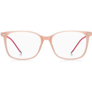 Optische bril van roze acetaat met schakelketting met merkaccent
