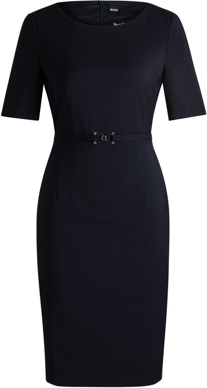 BOSS - Daleah - Jurk - Nachtblauw - Slanke Pasvorm - Knielengte