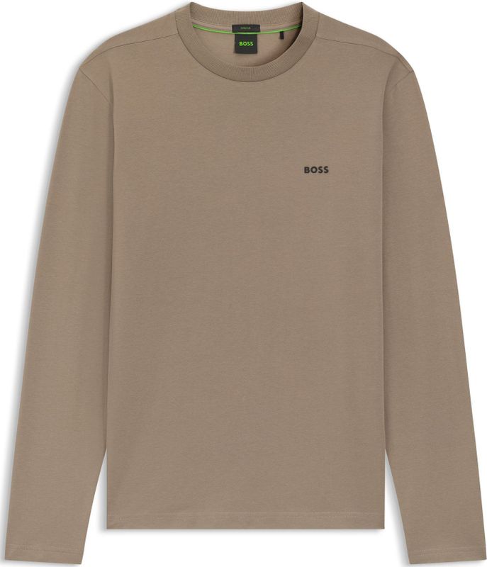 T-shirt met lange mouwen van stretchkatoen met contrastlogo