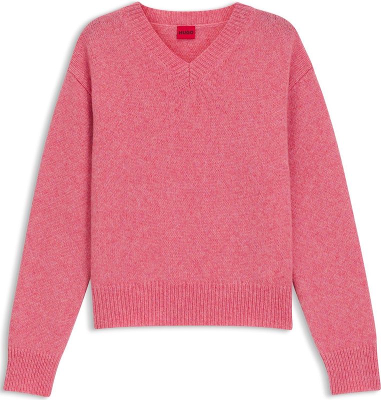 HUGO - Solanu - Trui - Pink/Wit - V-hals - Lange Mouw