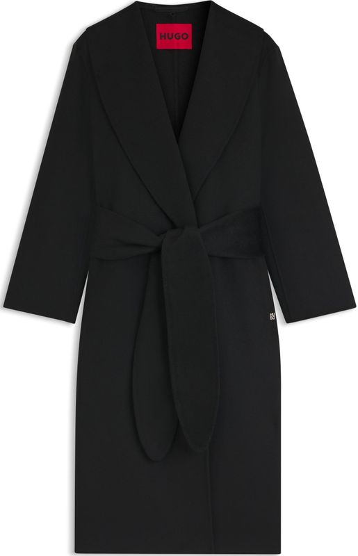 Hugo - Lange Wollen Jas - Zwart - Dames - Relaxte Pasvorm