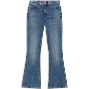 Skinny-fit jeans met uitlopende pijpen van blauw stretchdenim