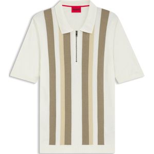 Gebreide polotrui met ritskraag en verticale strepen