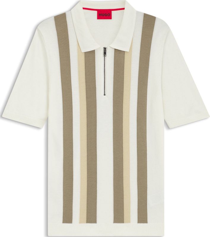 Gebreide polotrui met ritskraag en verticale strepen