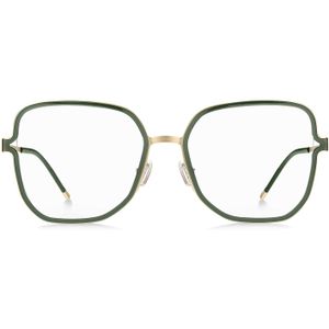 Groen optisch montuur met cut-out poten en schakelketting met merkaccent