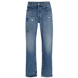 Regular-fit jeans van middenblauw denim met verfspetters