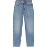 Mom-fit jeans van blauw stretchdenim met reliëf op zakje