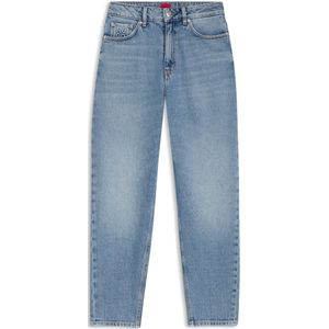 Mom-fit jeans van blauw stretchdenim met reliëf op zakje