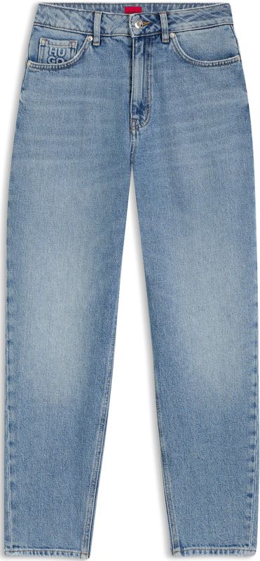 Mom-fit jeans van blauw stretchdenim met reliëf op zakje