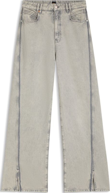 Jeans van grijs denim met wijde pijpen met splitten