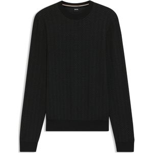 BOSS - Trui - Scheerwol en Katoen - Visgraatstructuur