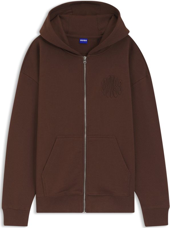 Hoodie van katoenen badstof met rits en reliëflogo’s