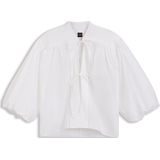 BOSS - Relaxed-fit Blouse - Katoenen Popeline - Met Strikhals - Ballonmouwen