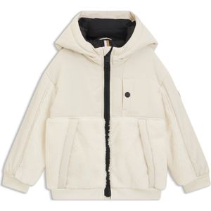 Kinderjas met capuchon van twill en imitatieshearling