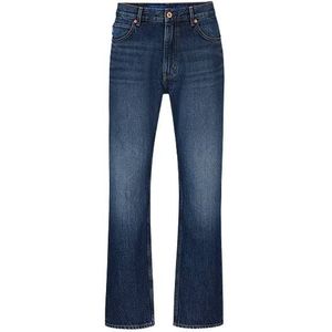 Regular-fit jeans van marineblauw stonewashed denim