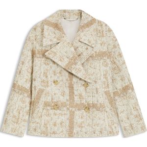 Double-breasted mantel met geruite jacquard