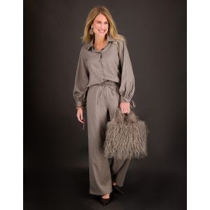 Pant Pinstripe Straight | Taupe/Wit