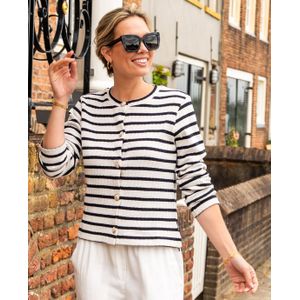 Cardigan Knitted | Ecru / Midnight Blue