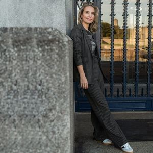 Pant Straight Pinstripe | Dark Grey Melange/Ecru