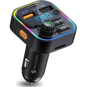 Siltcon FM Transmitter Bluetooth - USB-C Lader 22.5W - Carkit - USB-A - SD Kaart