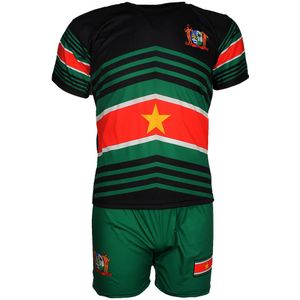 Suriname Techno Style Voetbal Tenue Set T-Shirt + Broek Zwart / Groen