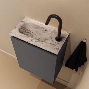 Mondiaz Ture DLux toiletmeubel 40cm dark grey met wastafel glace links met kraangat