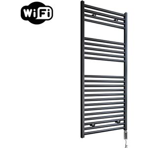 Sanicare elektrische design radiator 60x112cm mat zwart met WiFi en thermostaat rechts chroom