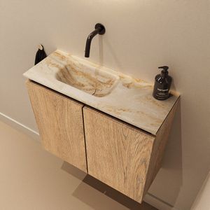 Mondiaz Ture DLux toiletmeubel 60cm washed oak met wastafel frappe links zonder kraangat