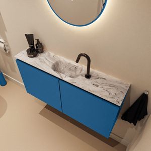 Mondiaz Ture DLux toiletmeubel 100cm jeans met wastafel glace midden met kraangat