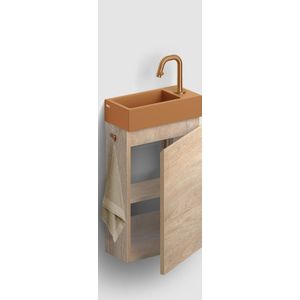 Clou Flush 3 toiletmeubel 36cm eiken linksdraaiend met keramische fontein zand mat en kraangat
