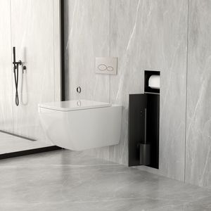 Mueller Black inbouw toiletrol en borstelhouder betegelbaar zwart mat