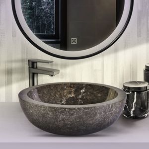 Sanigoods Ellie waskom rond gepolijst 35x12cm grijs marmer