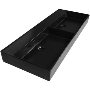 Brauer Lunar dubbele wastafel keramiek 120cm zonder kraangaten zwart mat