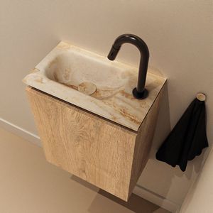 Mondiaz Ture DLux toiletmeubel 40cm washed oak met wastafel frappe links met kraangat
