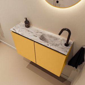 Mondiaz Ture DLux toiletmeubel 80cm ocher met wastafel glace rechts met kraangat