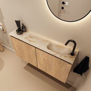 Mondiaz Ture DLux toiletmeubel 100cm washed oak met wastafel frappe rechts met kraangat