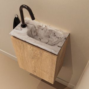 Mondiaz Ture DLux toiletmeubel 40cm washed oak met wastafel glace rechts met kraangat