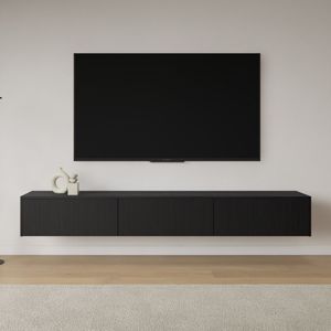 Livli Sydney zwevend tv meubel 260cm zwart eiken ribbelfront