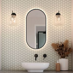 Hipp Design 13900 BL ovaal rechte spiegel 45x90cm met LED en spiegelverwarming zwart mat